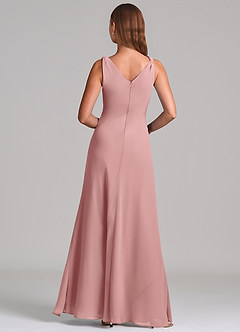 Azazie Nerine Brudtärnklänningar Klä av A-Linje i Chiffong Plisserad Dammig Ros image5