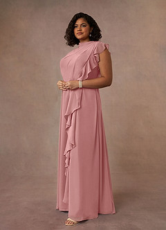 Azazie Narine Mother of the Bride Dresses Dusty Rose A-Line High Neckline Pleated Chiffon Dress image9