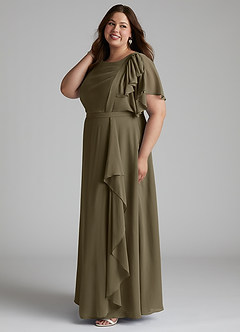 Azazie Aaliyah Modest Bridesmaid Dresses A-Line Scoop Pleated Chiffon Floor-Length Dress image7