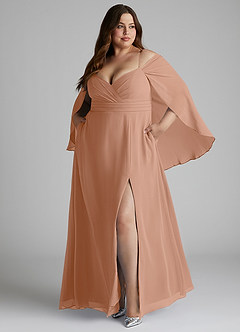 Azazie Cienna Abiti da Damigella Abito A-Line in Chiffon a Spalla Scoperta Champagne Rosa image9