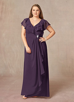 Azazie Snapdragon Mother of the Bride Dresses Plum A-Line V-Neck Ruched Chiffon Dress image9