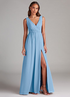 Azazie Tanicia Brautjungfernkleider Eine Linie Plissee Chiffon Kleid Puderblau image4