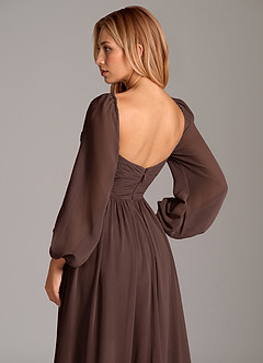 Azazie Bailee Abiti da Damigella Abito A-Line in Chiffon Manica Lunga Ganache image2