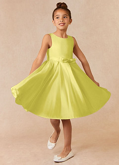 Azazie Coco Blumenmädchenkleider A-Linie Schleifen Matte Satin Kleid Kanarienvogel image1