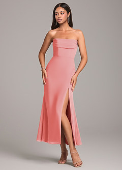 Azazie Saige Bridesmaid Dresses Coral Sheath Off the Shoulder Chiffon Convertible Dress image6