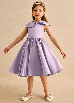Azazie Acorn Flower Girl Dresses Frosted Lilac A-Line Pleated Matte Satin Dress image6