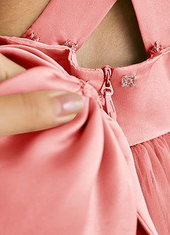 Azazie Peanut Flower Girl Dresses Coral A-Line Strap Tulle Dress image6