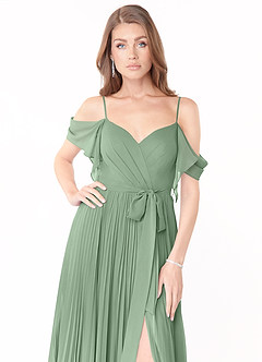 Azazie Lyney Vestidos de damas de honor Vestido de Matcha de Gasa de Corte en A con Vestidos sin tirantes image6