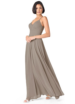 Azazie Avelina Bridesmaid Dresses Taupe A-Line V-Neck Pleated Chiffon Dress image3