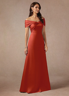 Azazie Amelia Mother of the Bride Dresses Rust A-Line Off the Shoulder Stretch Satin Dress image4