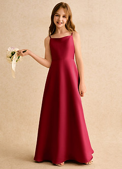 Azazie Joella Girls Formal Flower Girl Dresses Scarlet A-Line Pleated Matte Satin Dress image2