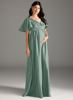 Azazie Verna Maternity Bridesmaid Dresses A-Line Ruched Stretch Satin Floor-Length Dress image5