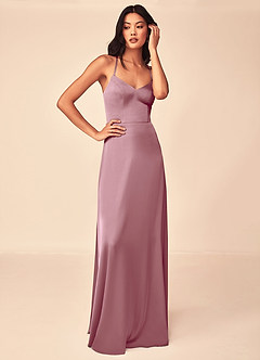 Azazie Mei Bridesmaid Dresses Vintage Mauve A-Line V-Neck Stretch Satin Dress image5