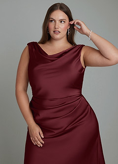 Azazie Kieryn Vestidos de damas de honor Vestido Cabernet de Satén Elástico de Corte Sirena con Plisado image10
