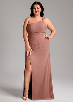 Azazie Eren Vestidos de madrinha de casamento Vestido Cedro Rosa de Chiffon de Bainha com Um ombro image8