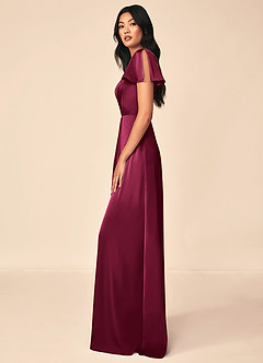 Azazie Soren Bridesmaid Dresses Burgundy A-Line Pleated Stretch Satin Dress image6