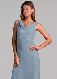 Azazie Nerine Brudtärnklänningar Klä av A-Linje i Chiffong Plisserad Dammblå image6