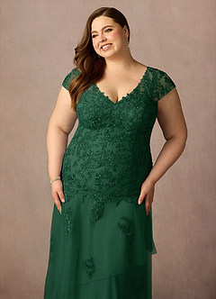 Azazie Romy vestidos de madre de la novia Vestido de Verde Oscuro de Tul de Sirena con Cuello en V Lentejuelas image11