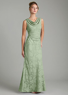 Azazie Kieryn Robes de demoiselle d'honneur Robe Sirène en Blumen-Burnout Plissée Vert Sauge image10