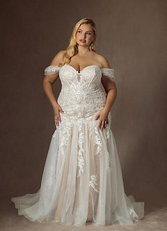 Azazie Leilani Wedding Dresses Diamond White Champagne Mermaid Sequins Tulle Dress image10