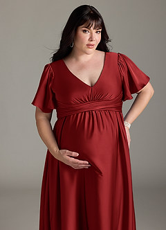 Azazie Verna Maternity Bridesmaid Dresses A-Line Ruched Stretch Satin Floor-Length Dress image15