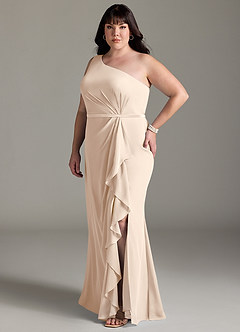 Azazie Liza Bridesmaid Dresses White Alabaster Mermaid One Shoulder Chiffon Dress image8