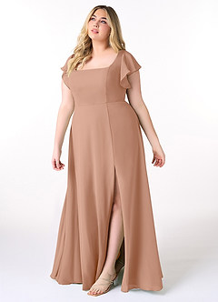 Azazie Bondi Bridesmaid Dresses Champagne Rose A-Line Ruffled Chiffon Dress image9