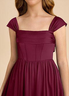 Azazie Hattie Junior Mulberry A-Line Pleated Stretch Satin Dress image9