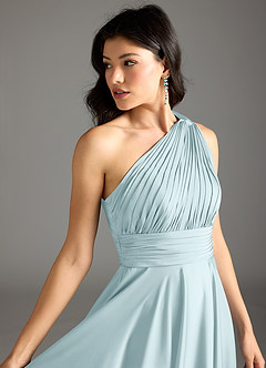 Azazie Charlize Brautjungfernkleider A-Linie One-Shoulder Stretch-Satin Kleid Nebel image15