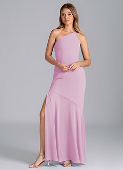 Azazie Tilla Jurken voor bruidsmeisjes Jurk van Chiffon met Zeemeermin One-Shoulder Snoep Roze image1