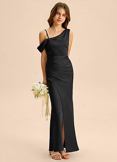 Azazie Madelyn Junior Vestido de Negro de Satén Elástico de Corte Recto con Vestidos sin tirantes image4