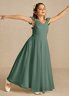 Azazie Chelle Flower Girl Dresses Eucalyptus A-Line Pleated Chiffon Dress image3