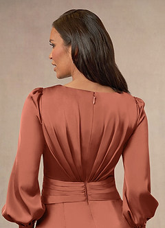 Azazie Petrina Mère de la mariée Robes Robe Sirène en Satin extensible Plissé Argile image4