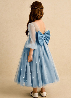 Azazie Trudy Flower Girl Dresses Steel Blue Ball-Gown Sweetheart Neckline Tulle Dress image7