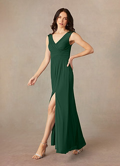 Azazie Andi Abiti per la Madre della Sposa Abito A-Line in Maglia Plissettato Verde Scuro image2