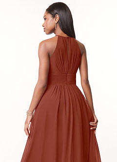 Azazie Bonnie Robes de demoiselle d'honneur Robe Trapèze en Mousseline de soie Trou de serrure froncé Auburn image4