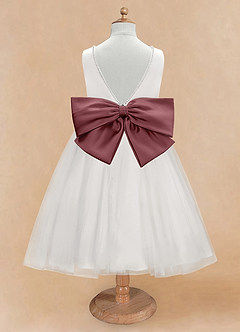 Azazie Seline Flower Girl Dresses Ivory Desert Rose A-Line Bow Tulle Dress image7