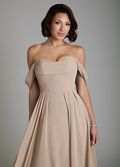 Azazie Loisa Vestidos de damas de honor Vestido Gris Pardo de Gasa de Línea A Convertible con Corsé image5