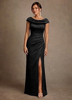 Azazie Irvine vestidos de madre de la novia Vestido de Negro de Devorado Floral de Corte en A con Plisado image3