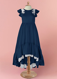 Barbie ♥ Azazie Flower Girl Dresses Dark Navy A-Line Lace Stretch Satin Dress image7