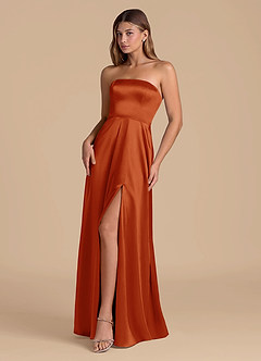 Azazie Wren Bridesmaid Dresses Paprika A-Line Strapless Metallic Satin Dress image3