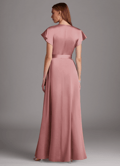 Azazie Nico Robes de demoiselle d'honneur Robe Trapèze en Satin extensible Col en V Rose Poussiéreuse image3