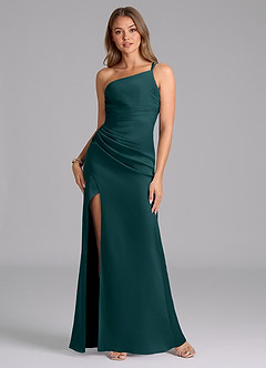 Azazie Eren Brautjungfernkleider Meerjungfrau-Linie One-Shoulder Stretch-Satin Kleid Kiefer image1