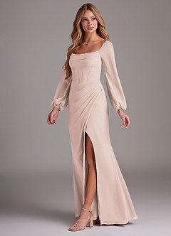 Azazie Charissa Bridesmaid Dresses Rose Petal Sheath Long Sleeve Chiffon Dress image4