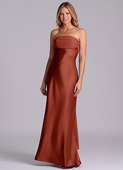 Azazie Ailanie Brudtärnklänningar Klä av Tubklänning i Stretch Satin Axelbandslös Terrakotta image1