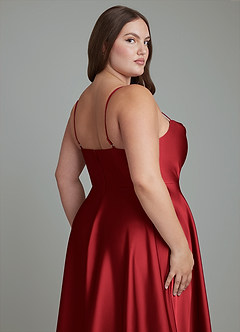 Azazie Elle Bridesmaid Dresses Scarlet A-Line Pleated Stretch Satin Dress image15