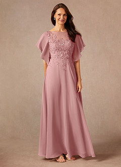 Azazie Faviola Final Sale Dusty Rose A-Line Boatneck sequins Chiffon Dress image3