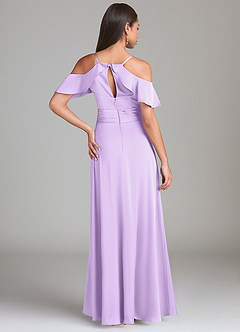 Azazie Dakota Bridesmaid Dresses Lilac A-Line Off the Shoulder Stretch Satin Dress image2