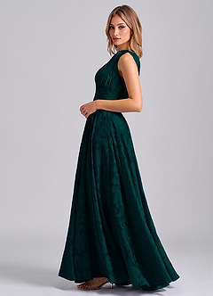 Azazie Charlize Final Sale Pine A-Line One Shoulder Floral Burnout Dress image3