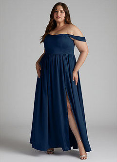 Azazie Morana Brautjungfernkleider Wandelbar A-Linie Schulterfrei Stretch-Satin Kleid Dunkelmarine image12